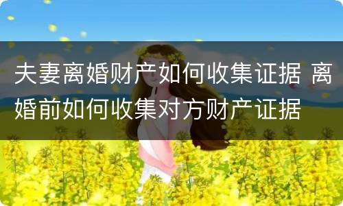 夫妻离婚财产如何收集证据 离婚前如何收集对方财产证据