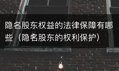 隐名股东权益的法律保障有哪些（隐名股东的权利保护）