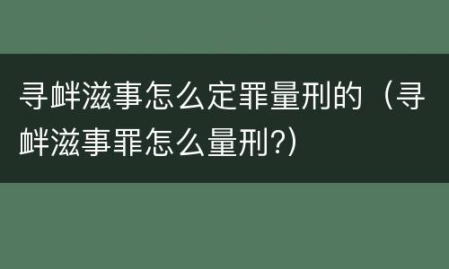 寻衅滋事怎么定罪量刑的（寻衅滋事罪怎么量刑?）