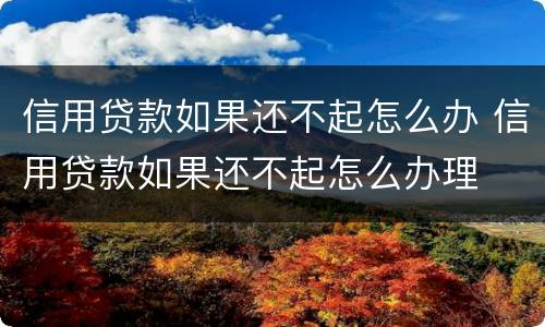 信用贷款如果还不起怎么办 信用贷款如果还不起怎么办理