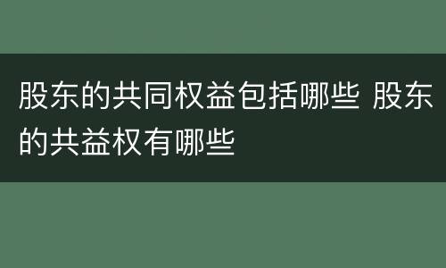 股东的共同权益包括哪些 股东的共益权有哪些