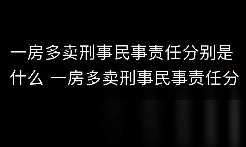 一房多卖刑事民事责任分别是什么 一房多卖刑事民事责任分别是什么罪