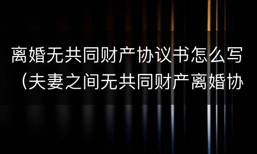 离婚无共同财产协议书怎么写（夫妻之间无共同财产离婚协议怎么写）