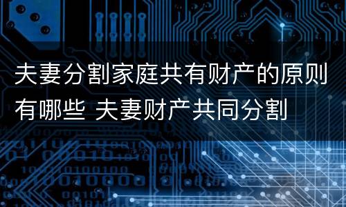 夫妻分割家庭共有财产的原则有哪些 夫妻财产共同分割