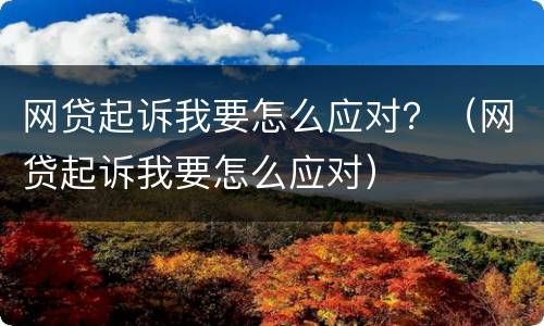 网贷起诉我要怎么应对？（网贷起诉我要怎么应对）