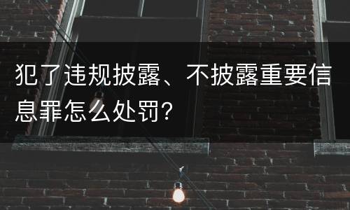 犯了违规披露、不披露重要信息罪怎么处罚？