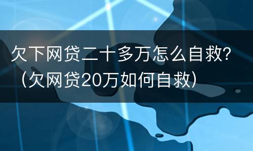 欠下网贷二十多万怎么自救？（欠网贷20万如何自救）