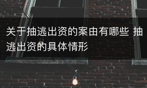 关于抽逃出资的案由有哪些 抽逃出资的具体情形