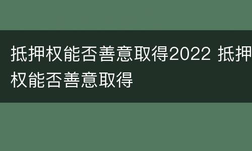 抵押权能否善意取得2022 抵押权能否善意取得