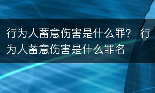 行为人蓄意伤害是什么罪？ 行为人蓄意伤害是什么罪名