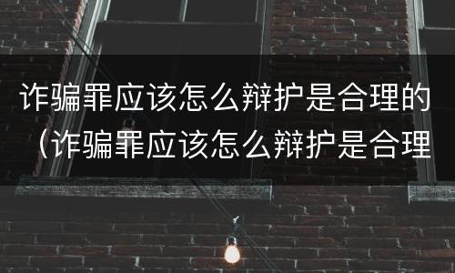 诈骗罪应该怎么辩护是合理的（诈骗罪应该怎么辩护是合理的呢）