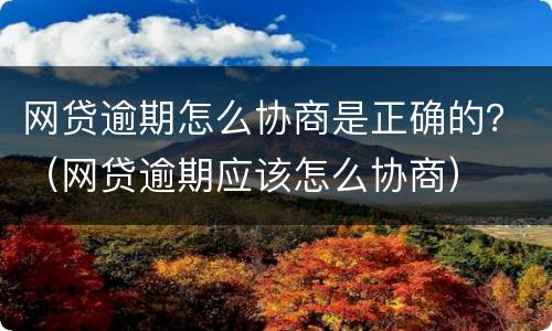 网贷逾期怎么协商是正确的？（网贷逾期应该怎么协商）