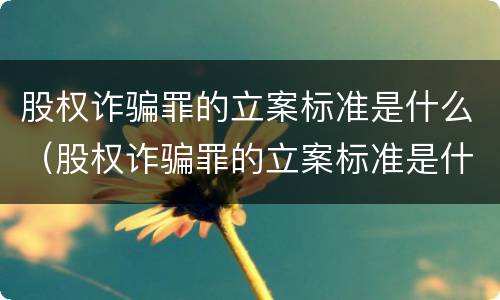 股权诈骗罪的立案标准是什么（股权诈骗罪的立案标准是什么意思）