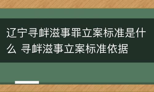 辽宁寻衅滋事罪立案标准是什么 寻衅滋事立案标准依据