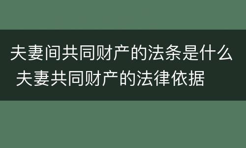 夫妻间共同财产的法条是什么 夫妻共同财产的法律依据