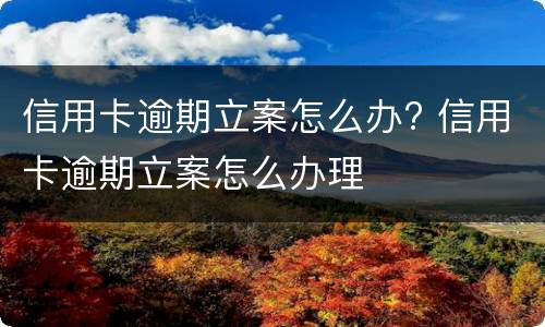 信用卡逾期立案怎么办? 信用卡逾期立案怎么办理