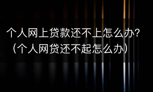 个人网上贷款还不上怎么办？（个人网贷还不起怎么办）