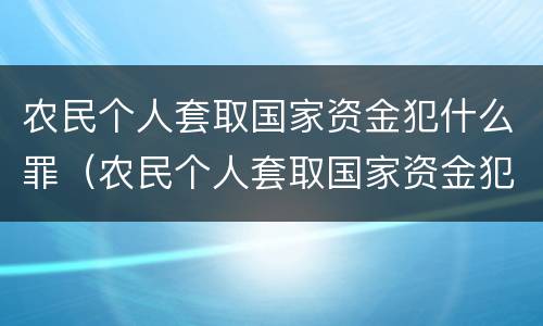 农民个人套取国家资金犯什么罪（农民个人套取国家资金犯什么罪行）