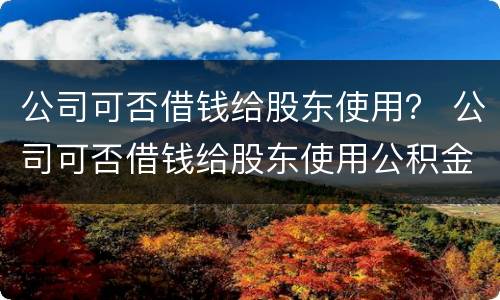 公司可否借钱给股东使用？ 公司可否借钱给股东使用公积金