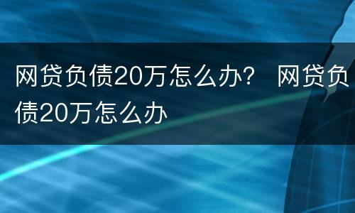 网贷负债20万怎么办？ 网贷负债20万怎么办