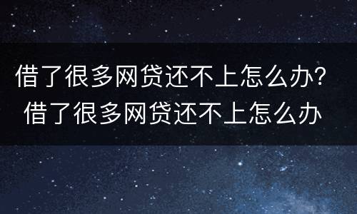 借了很多网贷还不上怎么办？ 借了很多网贷还不上怎么办