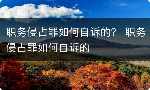 职务侵占罪如何自诉的？ 职务侵占罪如何自诉的