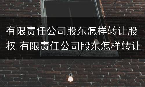 有限责任公司股东怎样转让股权 有限责任公司股东怎样转让股权的
