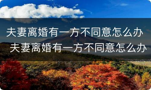 夫妻离婚有一方不同意怎么办 夫妻离婚有一方不同意怎么办?