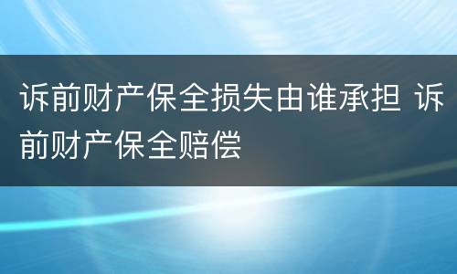 诉前财产保全损失由谁承担 诉前财产保全赔偿