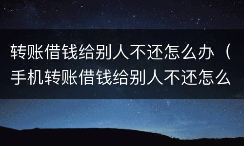 转账借钱给别人不还怎么办（手机转账借钱给别人不还怎么办）