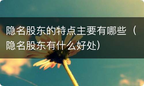隐名股东的特点主要有哪些（隐名股东有什么好处）