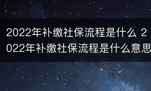 2022年补缴社保流程是什么 2022年补缴社保流程是什么意思