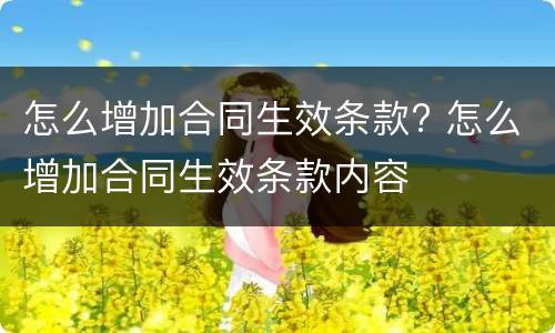 怎么增加合同生效条款? 怎么增加合同生效条款内容