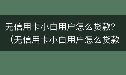 无信用卡小白用户怎么贷款？（无信用卡小白用户怎么贷款买东西）
