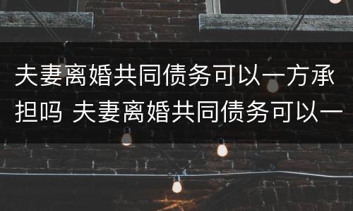 夫妻离婚共同债务可以一方承担吗 夫妻离婚共同债务可以一方承担吗法律