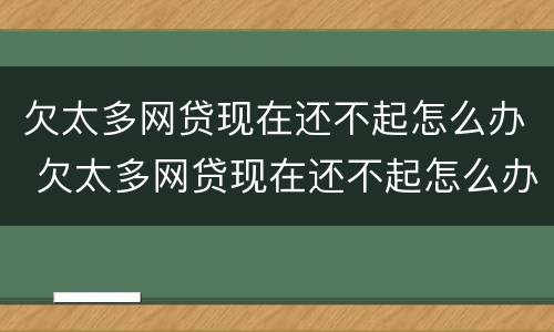 欠太多网贷现在还不起怎么办 欠太多网贷现在还不起怎么办呢