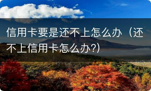 信用卡要是还不上怎么办（还不上信用卡怎么办?）