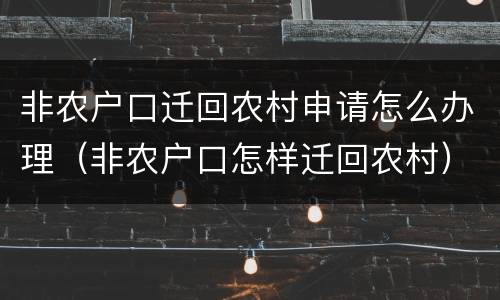 非农户口迁回农村申请怎么办理（非农户口怎样迁回农村）