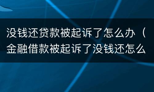 没钱还贷款被起诉了怎么办（金融借款被起诉了没钱还怎么办）