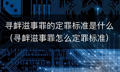 寻衅滋事罪的定罪标准是什么（寻衅滋事罪怎么定罪标准）