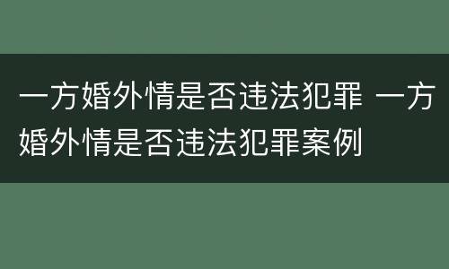 一方婚外情是否违法犯罪 一方婚外情是否违法犯罪案例