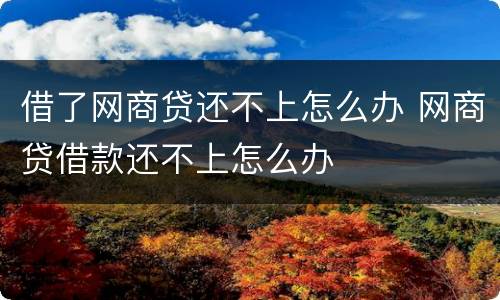 借了网商贷还不上怎么办 网商贷借款还不上怎么办