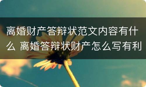 离婚财产答辩状范文内容有什么 离婚答辩状财产怎么写有利