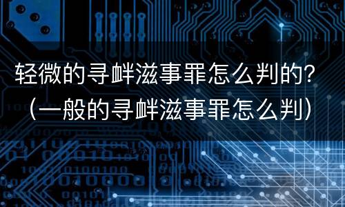 轻微的寻衅滋事罪怎么判的？（一般的寻衅滋事罪怎么判）