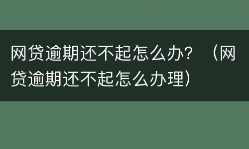 网贷逾期还不起怎么办？（网贷逾期还不起怎么办理）