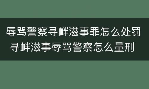 辱骂警察寻衅滋事罪怎么处罚 寻衅滋事辱骂警察怎么量刑