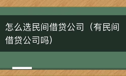 怎么选民间借贷公司（有民间借贷公司吗）