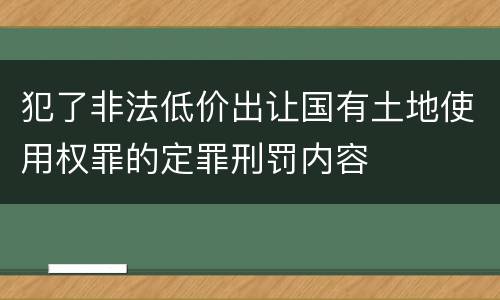 犯了非法低价出让国有土地使用权罪的定罪刑罚内容