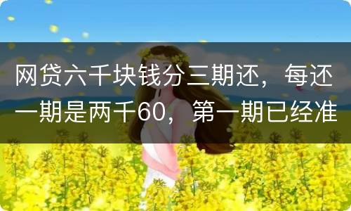 网贷六千块钱分三期还，每还一期是两千60，第一期已经准时还了，第二期逾期十几天，