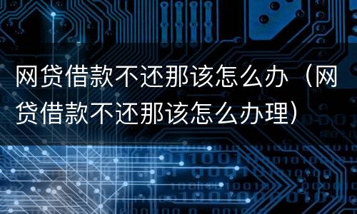 网贷借款不还那该怎么办（网贷借款不还那该怎么办理）